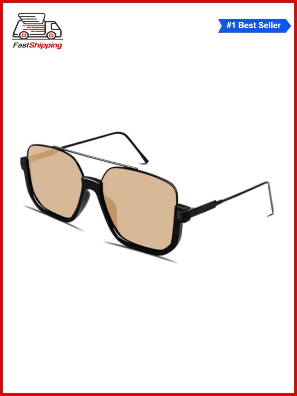 โจ GUVIVI Oversized Square Semi-Rimless Aviator Sunglasses 70s Retro Unisex